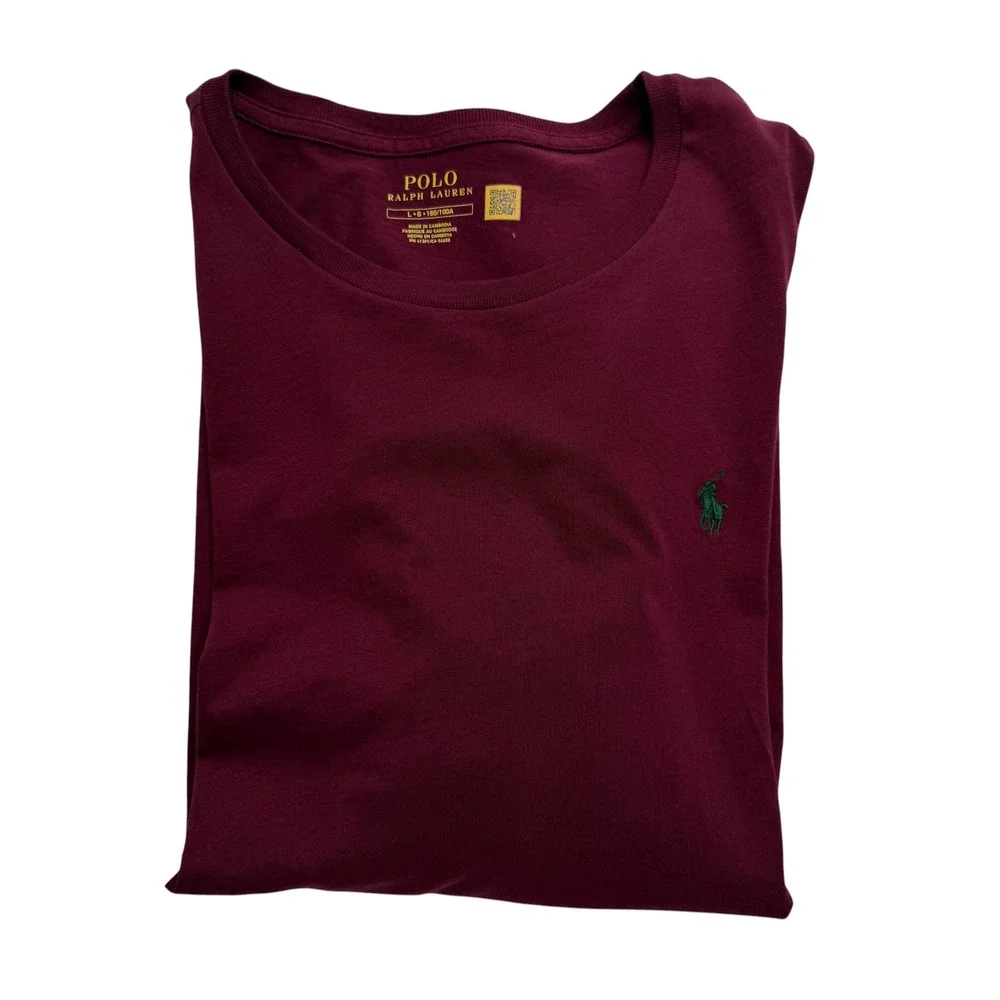Polo Ralph Lauren T-Shirt Men L Burgundy Long Sleeve Crew Neck Pony Logo Preppy